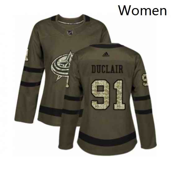 Womens Adidas Columbus Blue Jackets 91 Anthony Duclair Authentic Green Salute to Service NHL Jersey